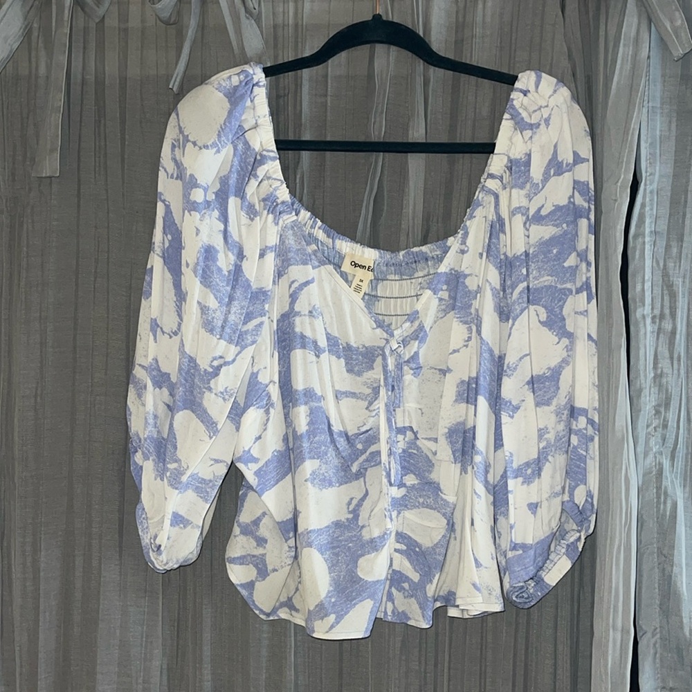 Open edit tie front pluff sleeve blouse plus size 3x